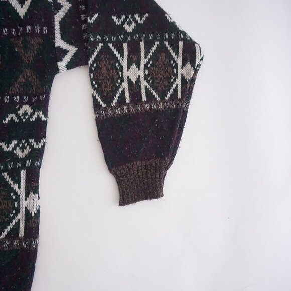 Vintage Michael Gerald Brown Fair Isle Knit Cardigan Cabincore Grandmacore M - Picture 10 of 10